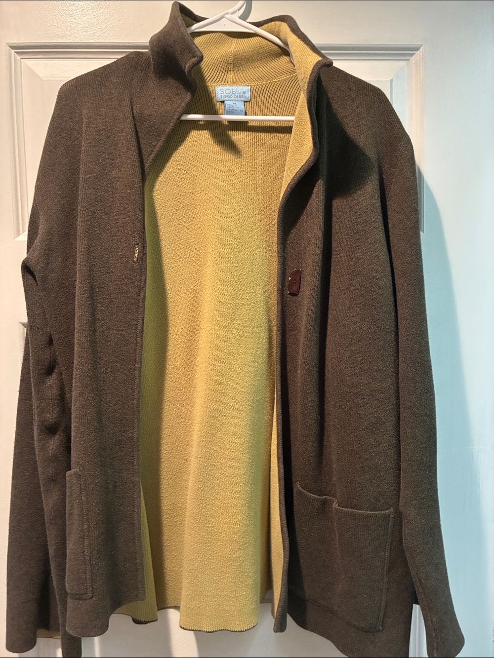 Sigrid Olsen SOblue Reversible Brown Green Cotton Cardigan Jacket Medium